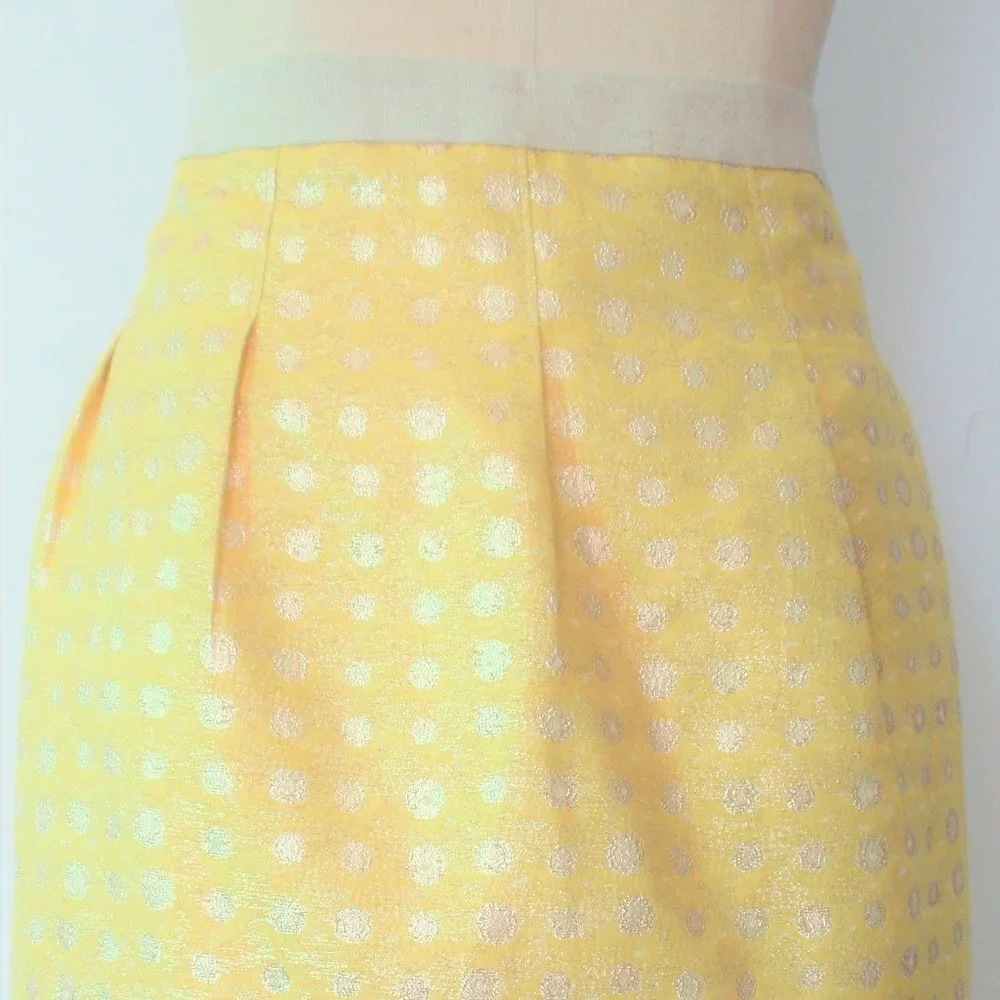LOFT YELLOW GOLD POLKA DOT METALLIC SHIFT SKIRT 14 NWT